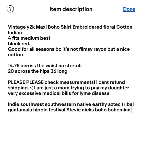 VTG Maxi Skirt Embroidered Floral Black Festival Indie Fairy Hippie Boho Medium - Picture 6 of 7